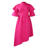 Women's 2025 Summer New Double-Layered Lotus Leaf Sleeves Pure-Colored Dress