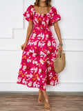 New Temperament Collar Print Pony Dress Bubble Sleeve Dress