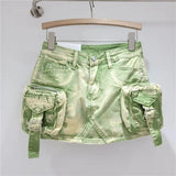 Women's Denim Skirt Solid Color High Waist Wrap Hip 3d Pockets A-line Short Cargo Miniskirt 2024 Summer New Fashion 29L6720-Outfit