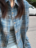 Plaid Long-Sleeved Shirt Women Spring And Autumn Loose Thin Oversize Harajuku Wind Leisure Shirt