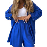 Piece Sets Women Outfits Harajuku Spring Fall Clothes Solid Color Loose Long Sleeve Button-up Shirt Casual High Waist Short-Outfit