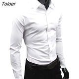 Men Solid Color Long Sleeve Buttons Down Slim Cotton Plus Size Shirt Male Social Casual Business White Black