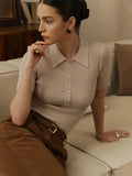 Collar Top Sleeve Summer 2025 New Tight Slime Thread Thread Top