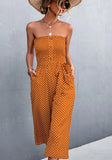 Sweet Strapless Dot Print Belted Loose