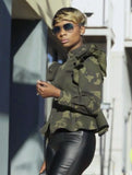 Fashion Camouflage Print Zipper Ruffles Long Sleeve