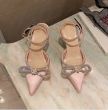 Straps Buckle Fashion Womens Shoes 2023 Large Size Summer Heels Suit Female Beige Rhinestone Sexy Luxury Elastic Band B 703-0-Outfit