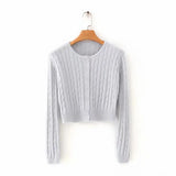 Autumn Knitted Long Sleeve Cropped Sweater White Casual Cardigan Crop Top Women Buttons Knitwear Korean Fashion