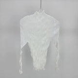 Wrinkled Women's Cul-De-Scress T-Shirt Blouse Femininity Half-High Collar Design Sense Fashion Hit-And-Dial