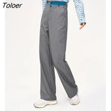 Women Pants 2022 Autumn Elastic Two-color Waist Straight Long Trousers Textured Fabric Casual Gray Suit