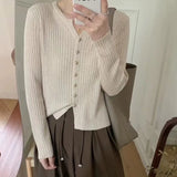 Gentle Style Sweater Spring And Autumn New Solid Color Gold Button V Neckline Sweater Cardigan Short Outer Coat-Outfit
