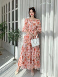 Early Autumn Collared Flakes And Snowflake Cake Skirt Seven-Sleeved Luxury