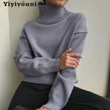 WOTWOY Casual Turtleneck Sweater Women Autumn Winter Basic Long Sleeve Knitted Pullovers Women Oversized Solid Sweater
