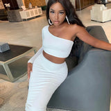 2 Piece Set Skirt and One Shoulder Long Sleeve Crop Top Fall Clothes for Women 2020 Fashion Sexy Club Outfits