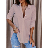 Explosion Autumn Simple Long Sleeve V-Neck Button Lady Shirt Shirt