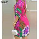 Summer Women's Mini Tropical Print Half Sleeve Casual Dress Round Neck