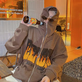 Deeptown Vintage Brown Zip Up Hoodie Oversize Graphic Zipper Sweatshirt Fall 2021 Fashion Hippie Long Sleeve Tracksuit Hip