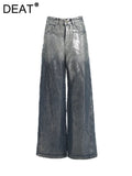 Women's Jeans High Waist Straight Coated Light Casual Graffiti Loose Wide Leg Denim Pants 2024 Summer New Fashion 29L6687H-Outfit