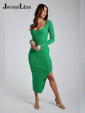 Autumn Winter 2021 Sexy Bodycon Midi Knitted Women's Dress Sweater Off Shoulder Elegant Club Evening Party
