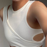 Streetwear Asymmetrical Tank Top Two Piece Vest Summer Clothes for Women Casual Ribbed Crop Tops-Outfit