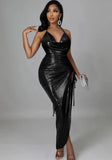 Sexy Halter Sleeveless Solid Metallic Pleated Asymmetrical Club