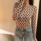 Summer Women'S Designer Moon Print T Shirt Lady Round Neck Long Sleeves Ice Silk Top Women Underwear Clothing