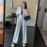 Women Sexy One Button Casual Cropped Blazer Jacket+High Waist Draping Wide Leg Pants 2022 Summer Korean Harajuku Two Piece