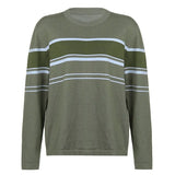 Green Crewneck Oversized Striped Sweater Women Knitwear Grunge Y2K Long Sleeve Top Pull Knitted Sweater Vintage