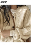 Quality Vintage Solid Cardigan Crop Women V-neck Single Breasted Casual Loose Thick Sweater Knitwear Elegant Winter