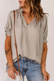 Trim Tie Neck Puff Sleeve