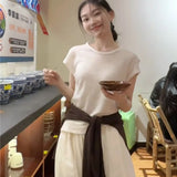 And Relaxed Sense Of Simple Shoulder Round Neck Short Sleeve T-Shirt High Lumbar Loose Leisure Pants Two