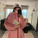 Oversized Zip Hooded Sweatshirt Autumn Jacket Women Korean Fashion Spring Clothes Harajuku Print Long Sleeve Chic Zip-Up