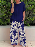 Summer New Large-Size Women's Two-Set Printed Short-Sleeved