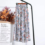 Summer Chiffon Beach Boho Maxi Women Skirt High Waist Floral Print Vintage Holiday Ruched Long Fashion Skirts