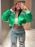 Autumn Baseball Green Purple Jackets For Women 2022 Print Buttons Top Jacket Coats Casual Varsity Bomber Jackets Top