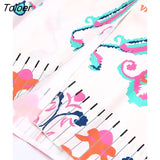Women Vintage Graffiti Totem Floral Print Knotted Sarong Skirt Faldas Mujer Female Back Zipper Chic Slim Vestidos