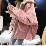 New Winter Coat Women Korean Loose Wild Zipper Corduroy Lamb Wool Jacket Thicken Warm Tooling Cotton Jackets Womens