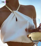 Sleeveless Backless Top Cropped 2021 New Metal Chain Halter Crop Tops Women Elegant Summer