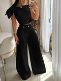2 Pieces Sets Women Sleeveless Tee And Wide Leg Pant Outfits Casual Summer 2 Pieces Pant Sets Casual Suits Women-Outfit
