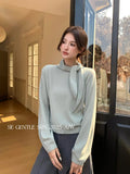 Xixi 2025 New Korean Version Of Elegant Long-Sleeved Wool Bottom Knitted Sweater Top