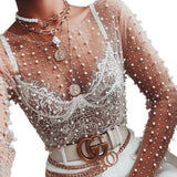 Spring And Summer Ins Explosion Super Fairy Sexy Perspective Lace Jersey Inside And Outside Wearing Mesh Top