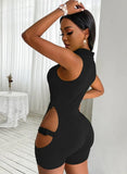 Sexy Zip Up Buckle Connect Hollow Out Sleeveless Short