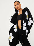 Women Y2K Grunge Vintage V-neck Ribbed Trim Sweaters Jacket Heart/Flower Print Button-down Cardigan Fall Streetwear-Outfit