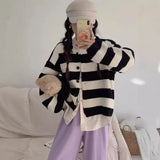 Style Color Striped Sweater Blouse Outside The New Autumn And Winter Temperament Short Style Loose Knitted Cardigan Jacket-Outfit