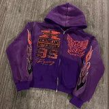 Street H-Hang Hop Star Girl Print Black Zipper Hoodie Female Y2k Harajuku Coat