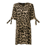 Leopard Print Dress 2021 Summer Bohemian Women Sexy Party Half Sleeve Vestidos Robes Casual Loose Mini Sundress