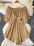 Slash Neck Jumpsuits Shorts Casual Summer Women Overalls Solid Ruffles Playsuits 2022 Sexy Ruffles