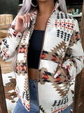 Women's Dress Western Style Printed Open-Shirt Zipper Jacket Autumn And Winter