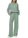 Women's Two-Piece Set Of Half Zipper Sweatshirt Wide Leg Sweatpants Casual Suit