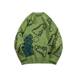 O-Neck Long Sleeve Women's Oversize Sweater Solid Dinosaur Printed Y2k Knitted Sweater Loose Casual Oversized Knitted