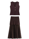 Women's ZA New Multi-Color Button Knitted Vest Vest Half-Skirt